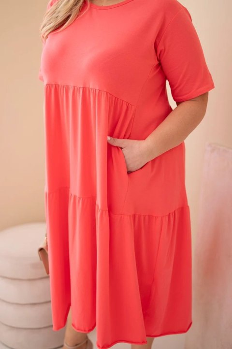 Sukienka damska bawełniana Plus Size z krótkim rękawem i falbaną malinowa