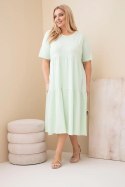 Sukienka damska bawełniana Plus Size z krótkim rękawem i falbaną miętowa