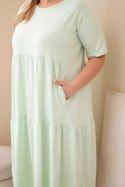 Sukienka damska bawełniana Plus Size z krótkim rękawem i falbaną miętowa