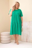 Sukienka damska bawełniana Plus Size z krótkim rękawem i falbaną zielona