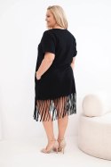 Sukienka damska bawełniana z dekoltem V i frędzlami Plus Size czarna