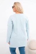 Bluzka damska Plus Size z dłuższym tyłem i długim rękawem ciemno miętowa
