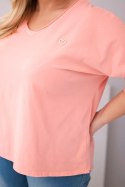 Bluzka damska bawełniana oversize Plus Size z dekoltem V morelowa