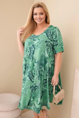 Sukienka damska wiskozowa Plus Size z krótkim rękawem i fasonem paisley zielona