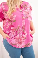 Bluzka damska bawełniana Plus Size z dekoltem V w kwiatowy wzór różowa