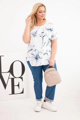 Bluzka damska bawełniana Plus Size z krótkim rękawem i kieszenią biała