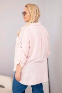 Koszula damska bawełniana Plus Size z kołnierzykiem i koronkową wstawką ciemny pudrowy róż