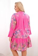 Sukienka damska bawełniana Plus Size z dekoltem V i guzikami kwiatowy wzór fuksja
