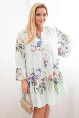 Sukienka damska bawełniana Plus Size z dekoltem V i guzikami kwiatowy wzór miętowa