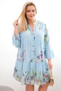 Sukienka damska bawełniana Plus Size z dekoltem V i guzikami kwiatowy wzór niebieska