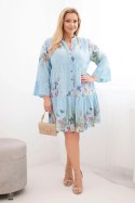 Sukienka damska bawełniana Plus Size z dekoltem V i guzikami kwiatowy wzór niebieska
