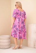 Sukienka damska wiskozowa Plus Size z krótkim rękawem i fasonem paisley ciemno różowa