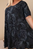Sukienka damska wiskozowa Plus Size z krótkim rękawem i fasonem paisley czarna