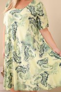 Sukienka damska wiskozowa Plus Size z krótkim rękawem i fasonem paisley jasno zielona