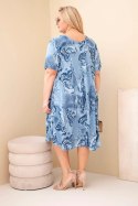 Sukienka damska wiskozowa Plus Size z krótkim rękawem i fasonem paisley jeansowa