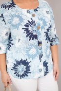 Bluzka damska bawełniana Plus Size z krótkim rękawem i guzikami niebieska