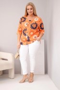 Bluzka damska bawełniana Plus Size z krótkim rękawem i guzikami pomarańczowa