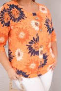 Bluzka damska bawełniana Plus Size z krótkim rękawem i guzikami pomarańczowa