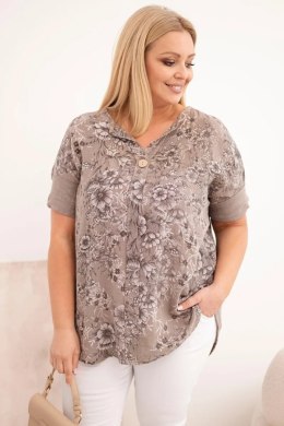 Bluzka damska bawełniana Plus Size z krótkim rękawem i ozdobnym guzikiem fango
