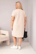 Sukienka damska Plus Size z krótkim rękawem i kieszeniami beżowa