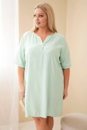 Sukienka damska wiskozowa Plus Size z krótkim rękawem i dekoltem V ciemno miętowa