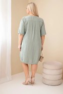 Sukienka damska wiskozowa Plus Size z krótkim rękawem i dekoltem V khaki