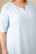 Sukienka damska wiskozowa Plus Size z krótkim rękawem i dekoltem V niebieska