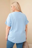 Bluzka damska bawełniana Plus Size z haftowanymi kwiatami niebieska