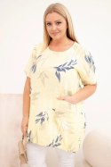 Bluzka damska bawełniana Plus Size z krótkim rękawem i wiązaniem na dole żółta