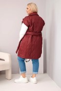 Kamizelka damska Plus Size pikowana z paskiem i kołnierzem śliwkowa
