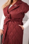 Kamizelka damska Plus Size pikowana z paskiem i kołnierzem śliwkowa