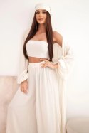 Komplet damski wiskozowy 4-częściowy w stylu boho jasno beżowy