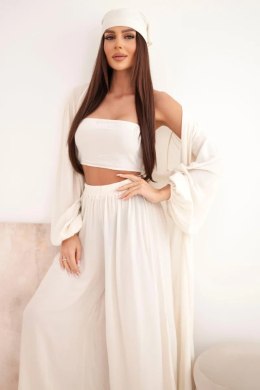 Komplet damski wiskozowy 4-częściowy w stylu boho jasno beżowy