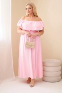 Sukienka damska Plus Size z falbaną i elastyczną talią cukierkowy róż
