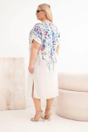 Sukienka damska wiskozowa Plus Size z krótkim rękawem i rozcięciami po bokach beżowa