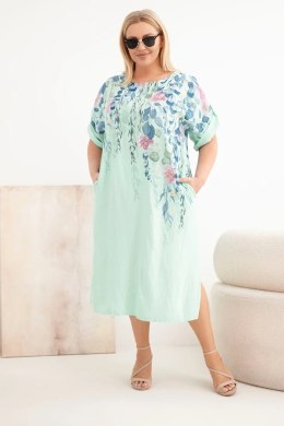 Sukienka damska wiskozowa Plus Size z krótkim rękawem i rozcięciami po bokach miętowa
