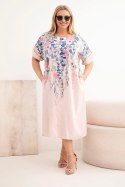 Sukienka damska wiskozowa Plus Size z krótkim rękawem i rozcięciami po bokach pudrowy róż