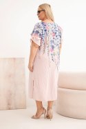 Sukienka damska wiskozowa Plus Size z krótkim rękawem i rozcięciami po bokach pudrowy róż