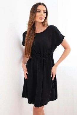 Sukienka damska z krótkim rękawem i wiązaniem w pasie czarna