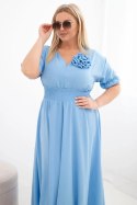 Sukienka damska wiskozowa Plus Size z dekoltem V i marszczoną talią niebieska