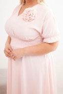 Sukienka damska wiskozowa Plus Size z dekoltem V i marszczoną talią pudrowy róż