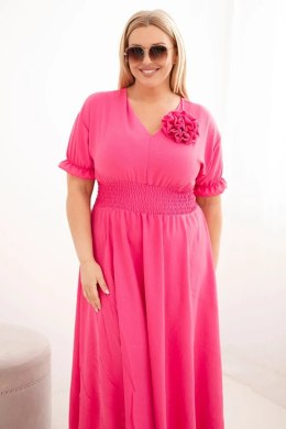 Sukienka damska wiskozowa Plus Size z dekoltem V i marszczoną talią różowa