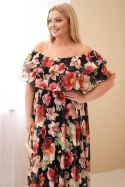 Sukienka damska wiskozowa Plus Size z falbaną hiszpanka i elastyczną talią maxi czarna