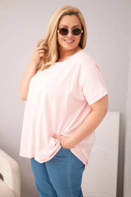 Bluzka damska Plus Size bawełniana z krótkim rękawem cukierkowy róż