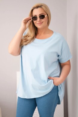 Bluzka damska Plus Size bawełniana z krótkim rękawem niebieska
