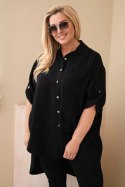 Koszula damska Plus Size z wiskozy z haftem kwiatowym czarna