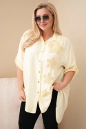 Koszula damska Plus Size z wiskozy z haftem kwiatowym żółta