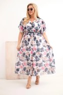 Sukienka damska Plus Size w kwiaty z wiązaniem grafitowa