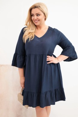 Sukienka damska Plus Size wiskozowa z ażurowym zdobieniem granatowa