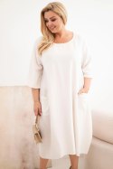 Sukienka damska Plus Size wiskozowa z kieszeniami krótki rękaw beżowa